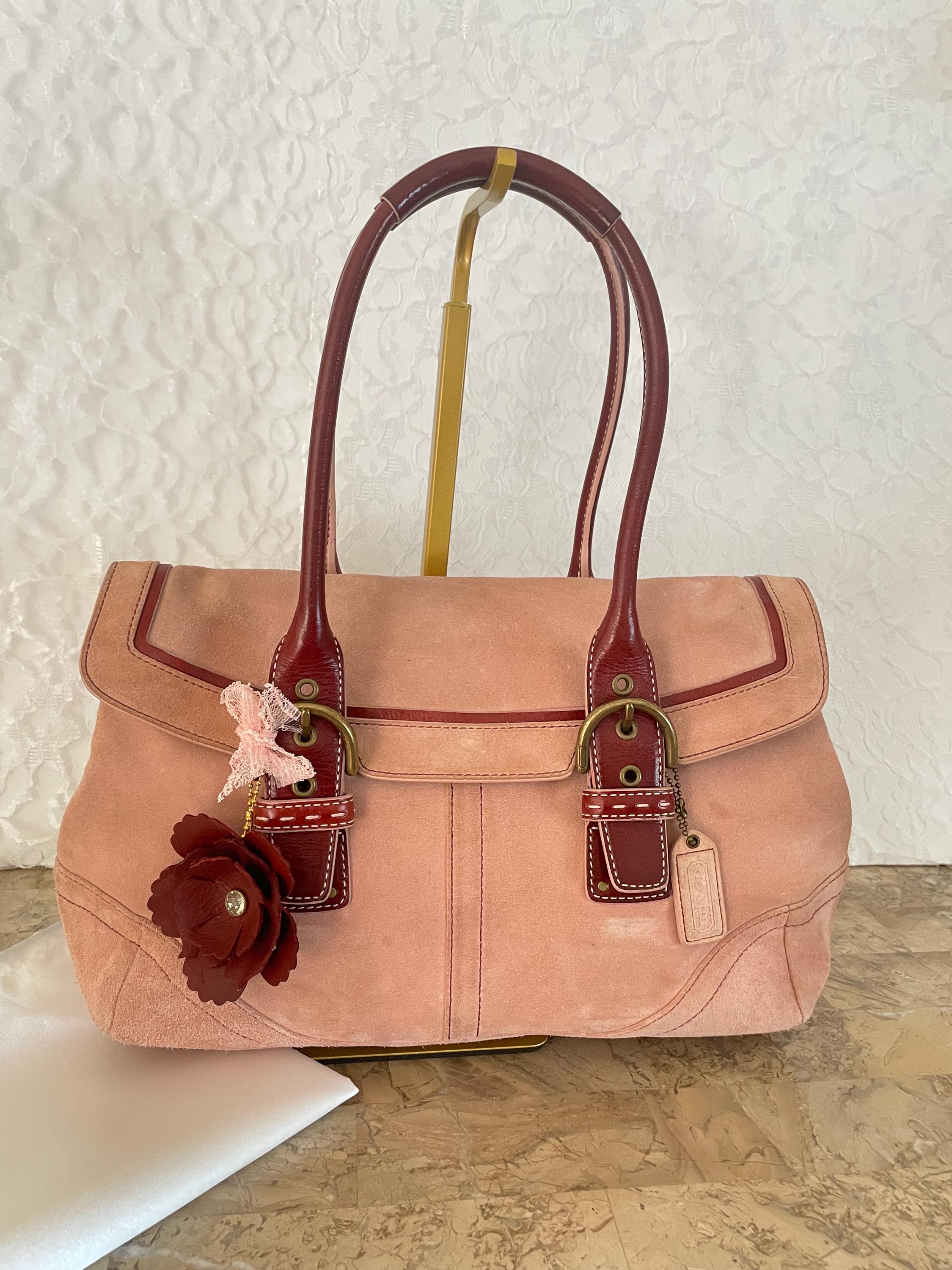 Rare Coach SOHO Pale Pink Leather Suede Shoulder Bag Handbag