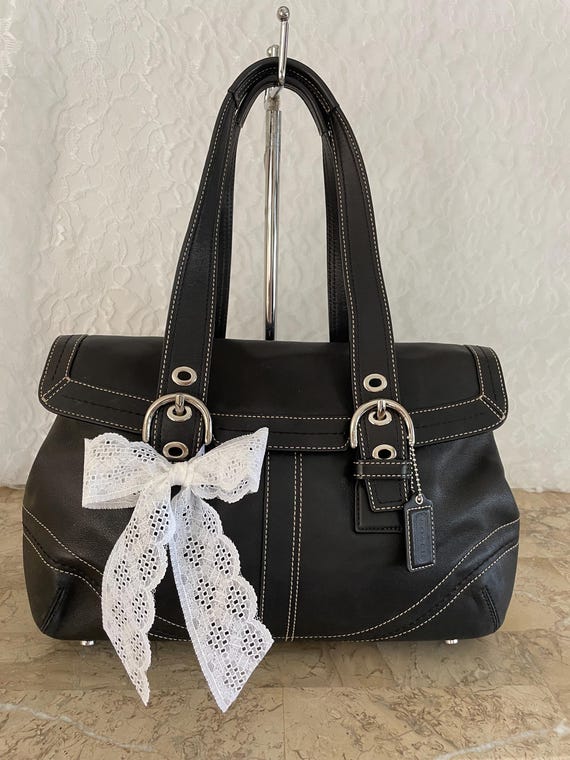 Coach Soho Hampton Black Leather Flap Bag 9636 Satchel