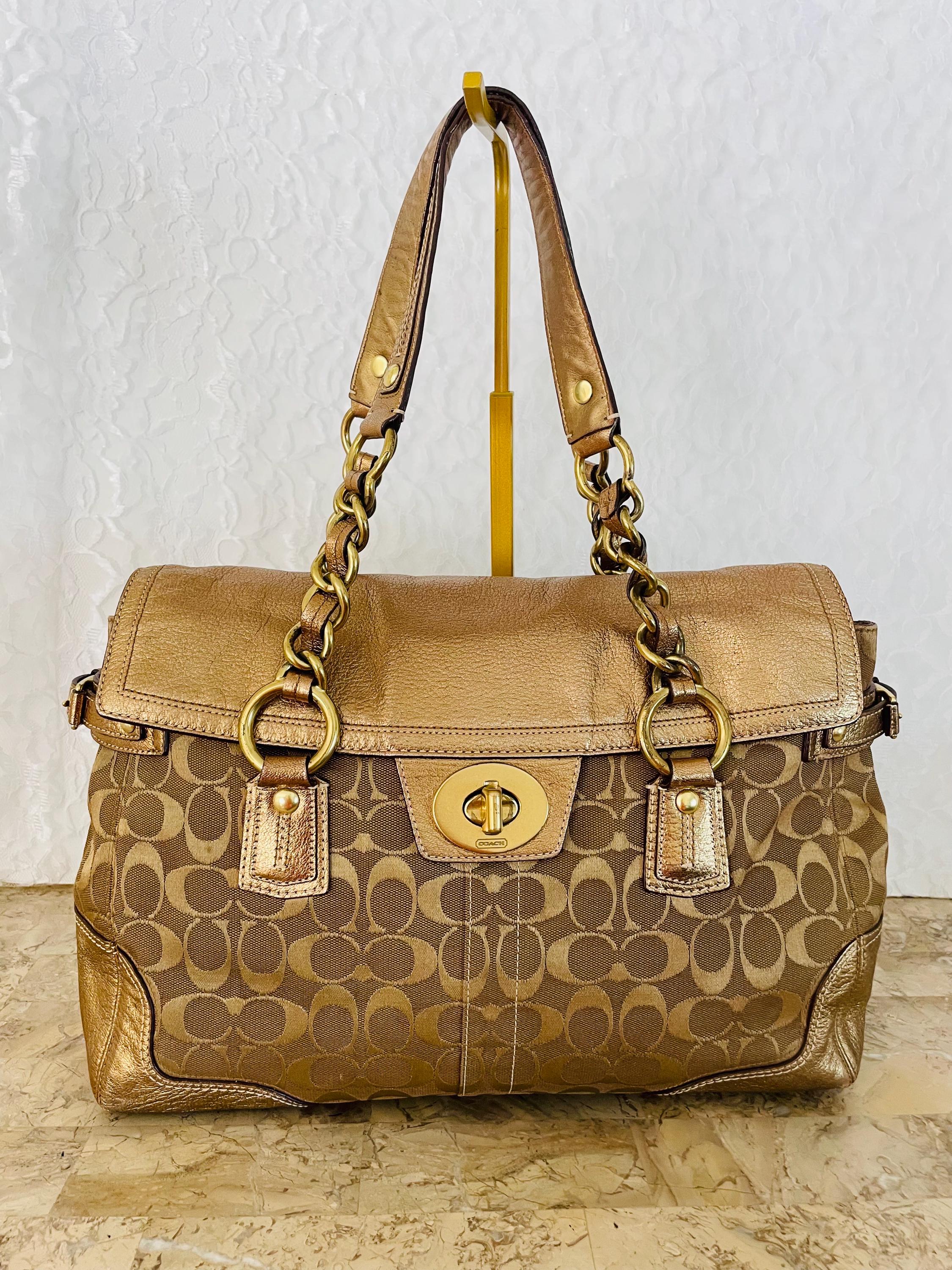 バッグ Vintage coach large bronze signature Rare Coach Signature C Metallic Canvas / Lurex Leather Bronze