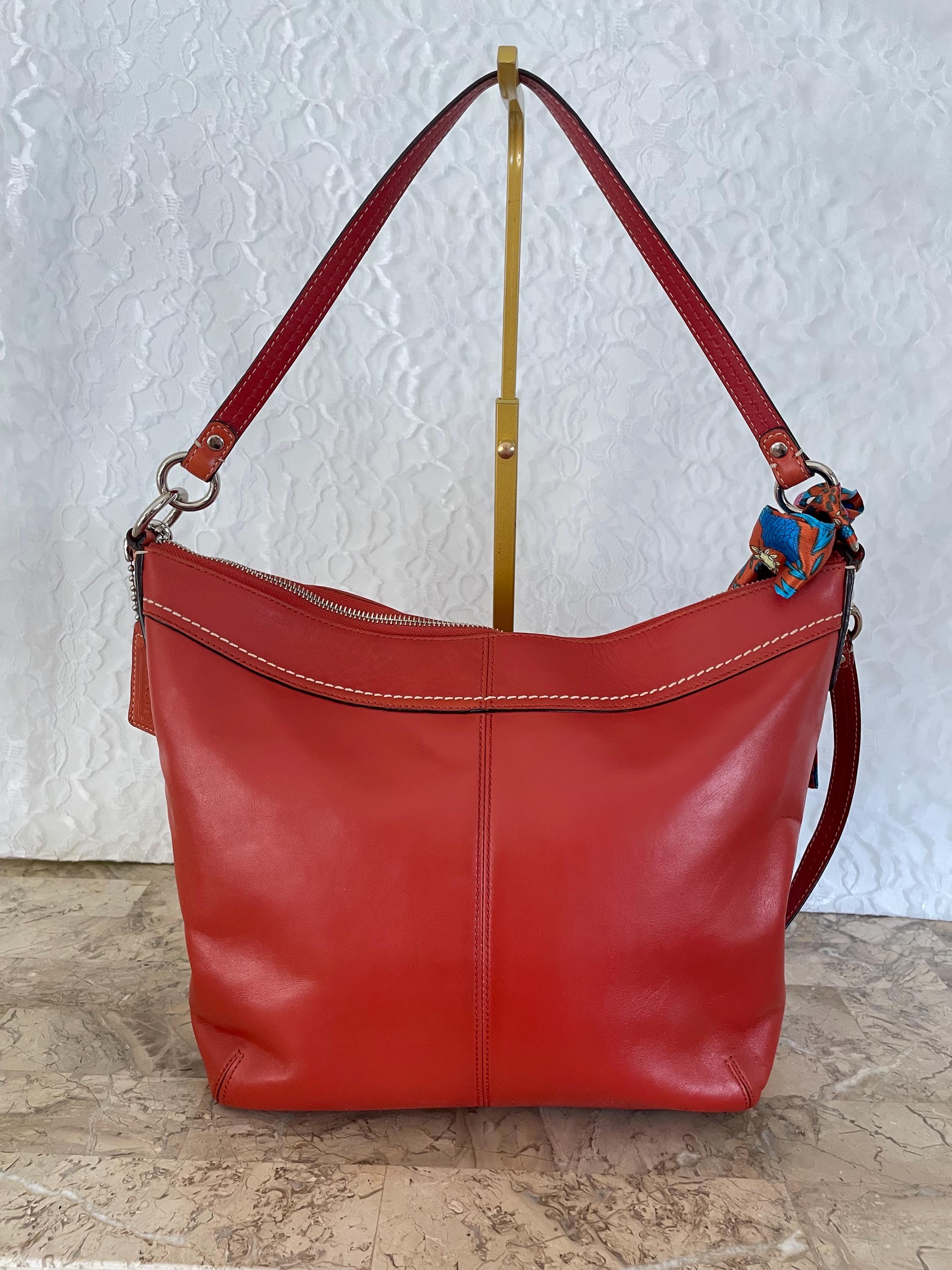 Coach Ergo Pleated Hobo/soho Red-orange Leather Shoulder Bag