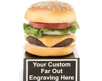 Burger Trophy - Cheeseburger - Burger Lover Gift, Service Award, Employee Award, Novelty Gift, Funny Trophy, Desk Ornament, Hamburger Gift