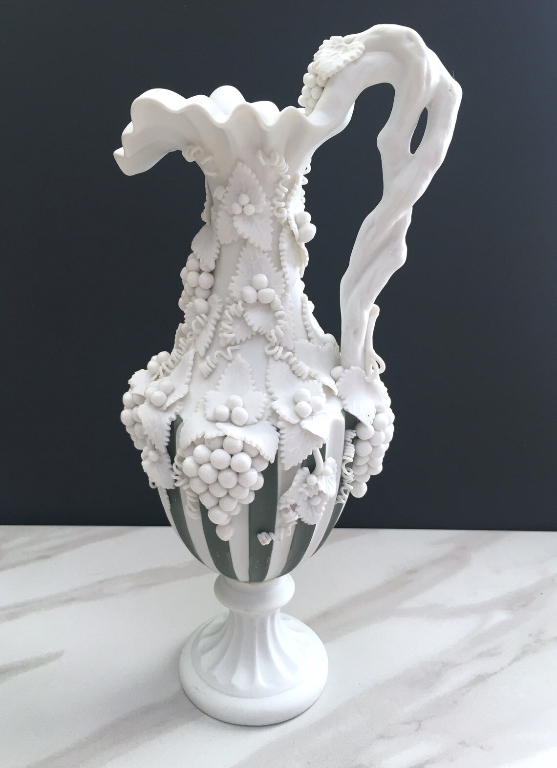 RARE Antique Parian Porcelain Bennington Vase Blue Ewer Etsy