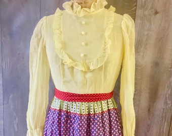 Vtg Cinderella Brand 1970s Boho Chic Maxi Peasant Ruffled Dress Size 14 Medium -  B.Altman