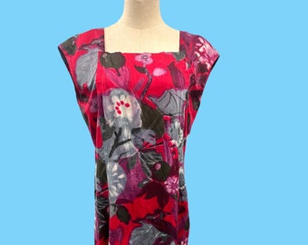 Vintage 1960s Fashioned By Etlennette Red Floral Print Summer Dress Med- Lrg