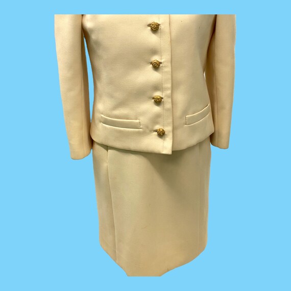 Vintage 1960s Cream Wool Dress Jacket Suit Med. - image 3