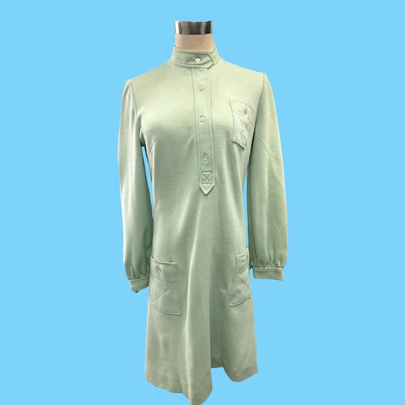 Vintage 1970s Lord Tayor Light Green Dress Semi F… - image 1