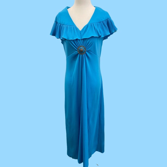 Vintage 1960's Aqua Blue Maxi Cocktail Dress W/ B… - image 2