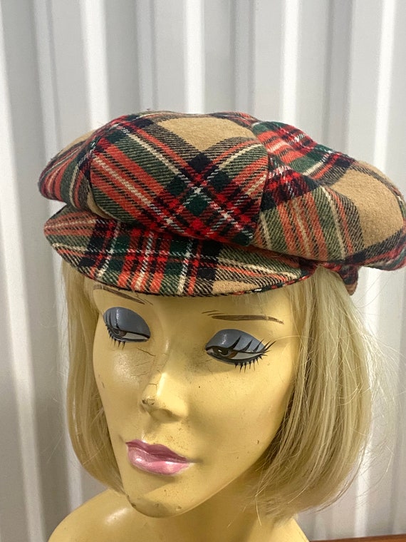 Vintage Plaid Newsboy Hat Made In Italy Small - M… - image 1
