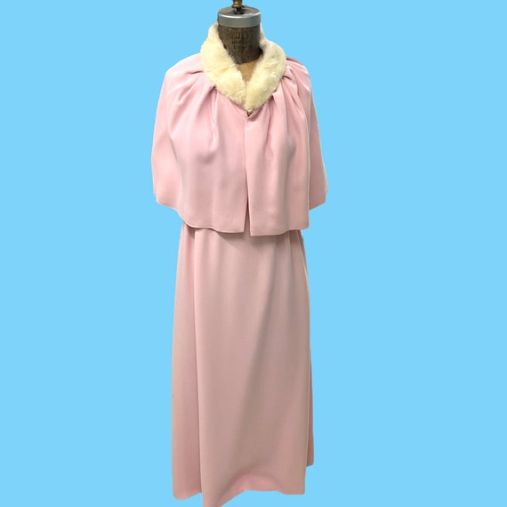 Vintage Pink Maxi Evening Dress W/ Fur Collar Eve… - image 1