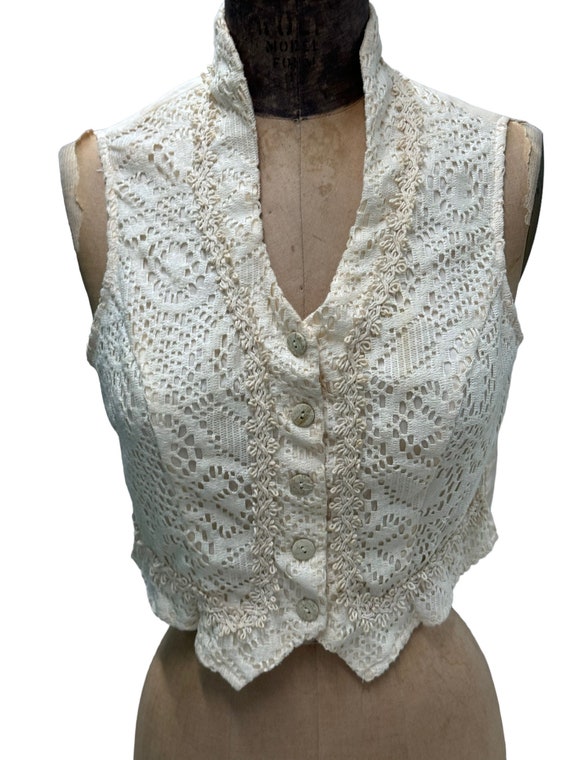 Vintage Boho Cream Colored Cotton Lace Vest By Mir