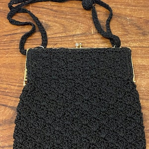 Mid Century Vintage ADG Fashion Black Knit Bag Made In Hong Kong