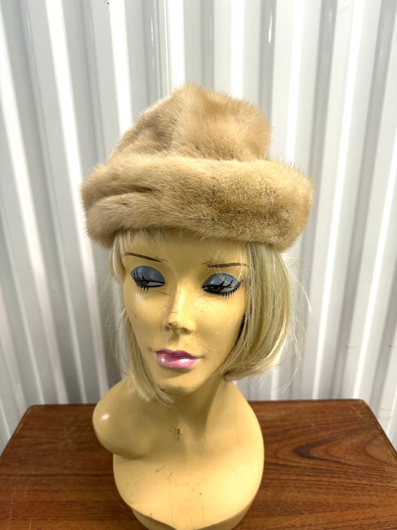 1960s Vintage Cream Colored Mink Fur Hat