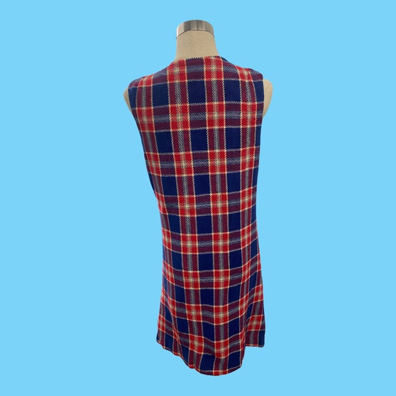 Classic Vintage 1970's Red Blue Plaid Wool Dress … - image 8