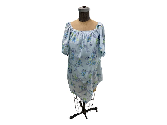 Vintage Blue Floral Layered Beach Swimsuit Cover … - image 1