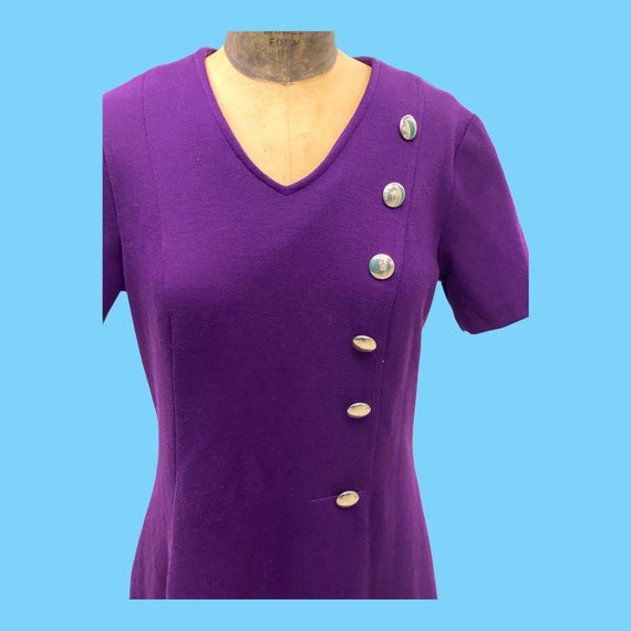 A Vintage 70's Purple Knit Midi Dress With Silver… - image 2