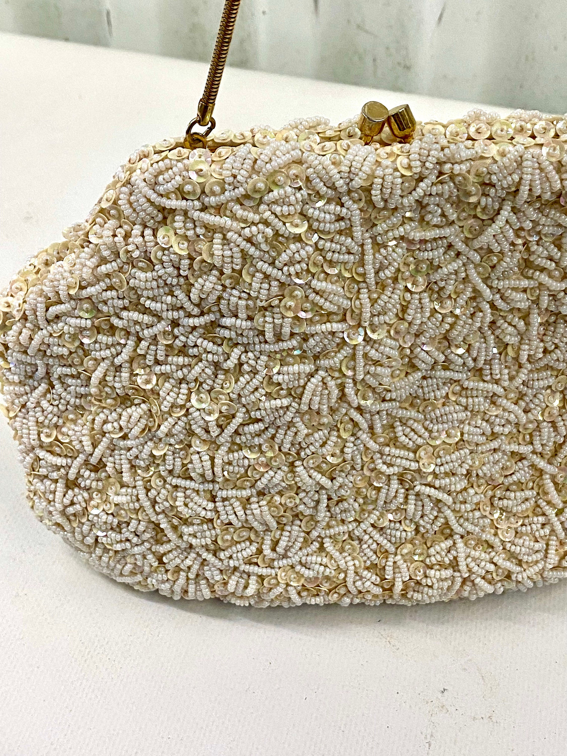 Vintage Hand Made in Hong Kong Beaded Evening Bag W/ Change 