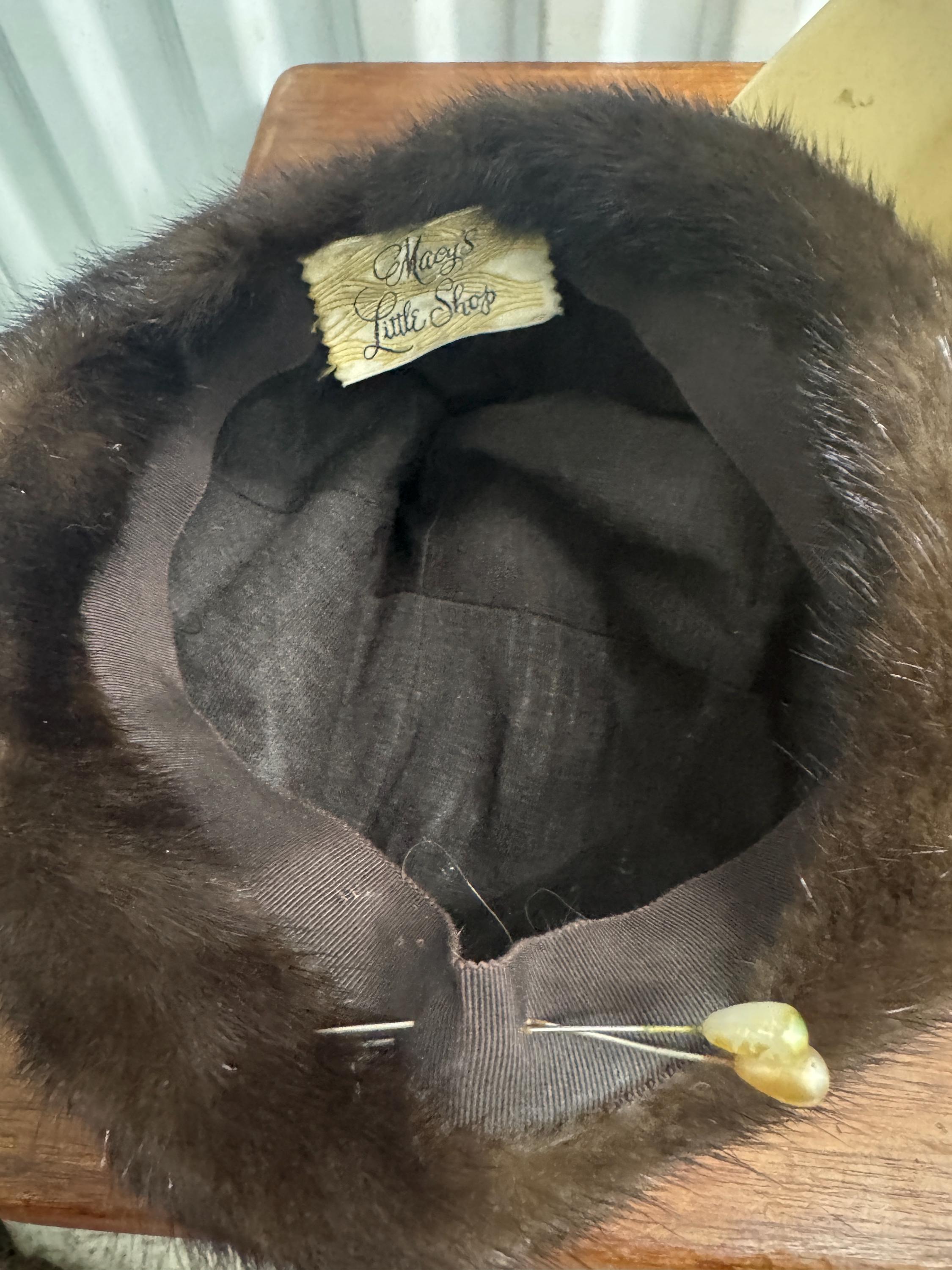 Macy’s Little Shop Genuine Mink and Leather Hat Vintage Brown Fur Hat Macy main image 4