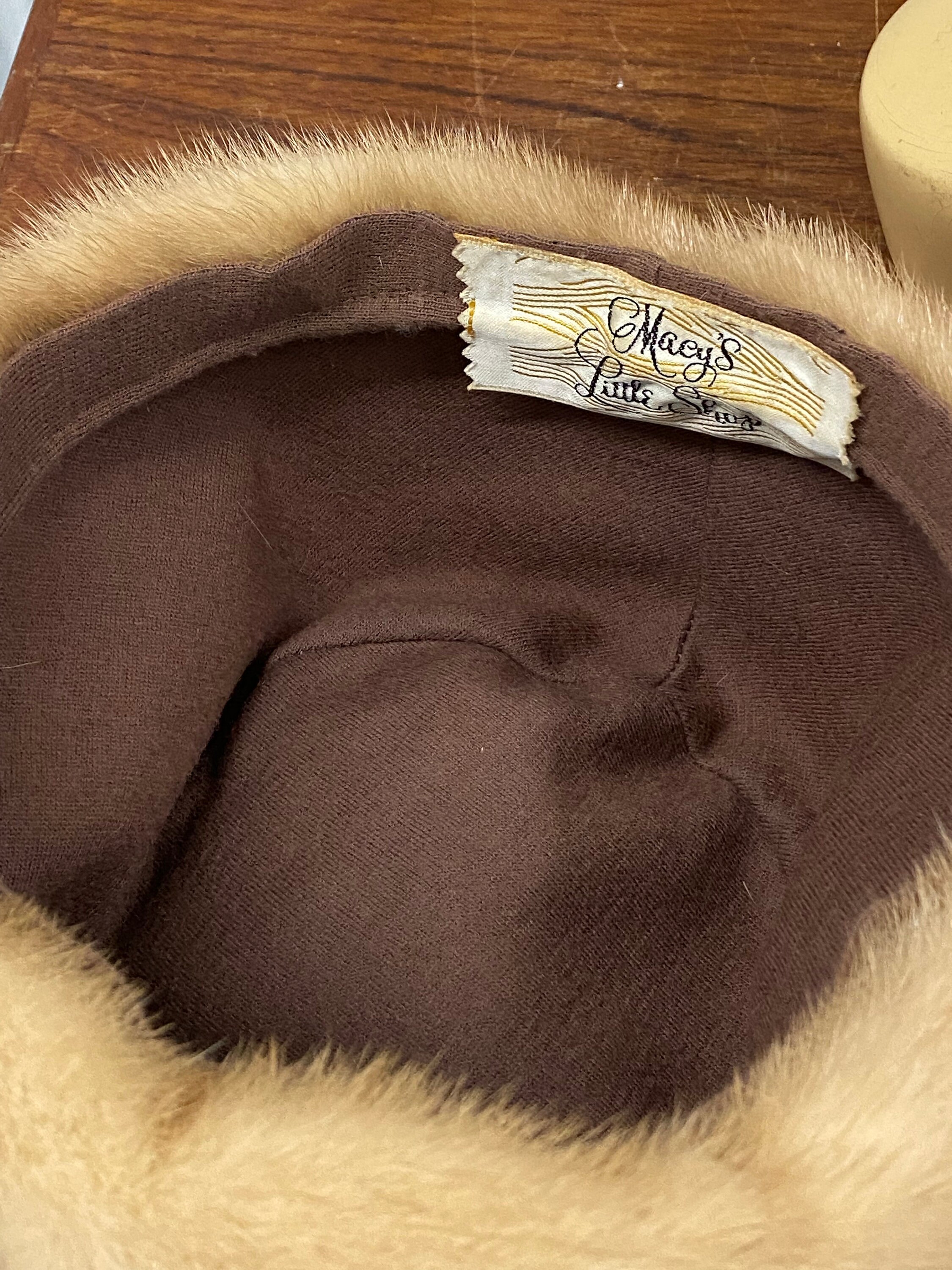 VTG 50s Macys Little Shop Pillbox Hat Brown Sheared Rabbit Fur O/S Macy main image 2
