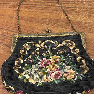 Antique Embroidered Needlepoint Evening Bag