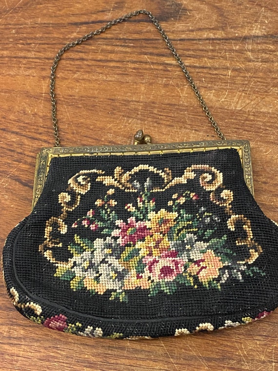 Antique Embroidered Needlepoint Evening Bag
