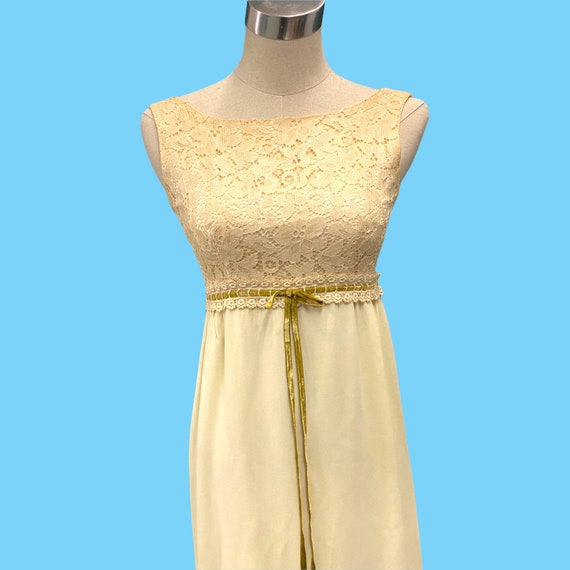 Vintage 1970s Cream Maxi Dress Lace Top Empire Wa… - image 2