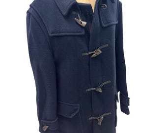 Vtg Tartaneer Gloverall English Duffle Coat Blue Wool Tartan Plaid
