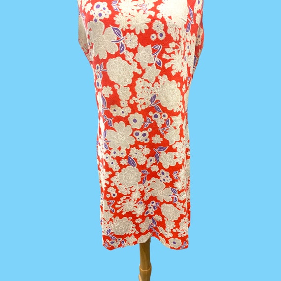 Vintage 1970s Red Floral Linen Summer Dress - Med - image 4