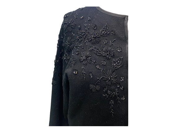 Vintage 1950s Black Beaded Cardigan Sweater W/ Sa… - image 3