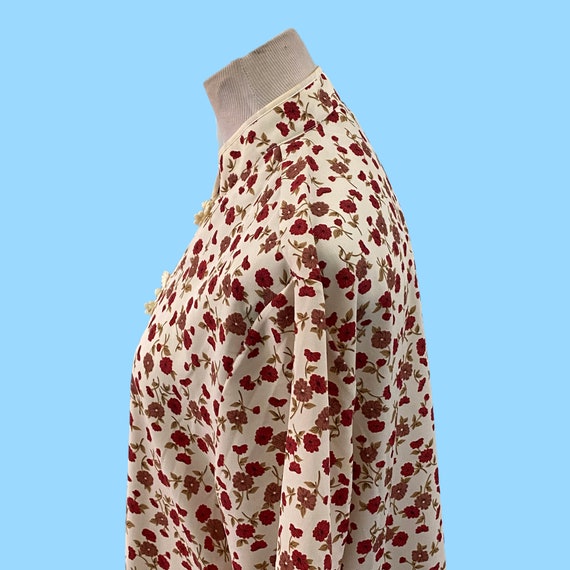 Vintage Chinese Style Blouse Red White Floral Des… - image 5