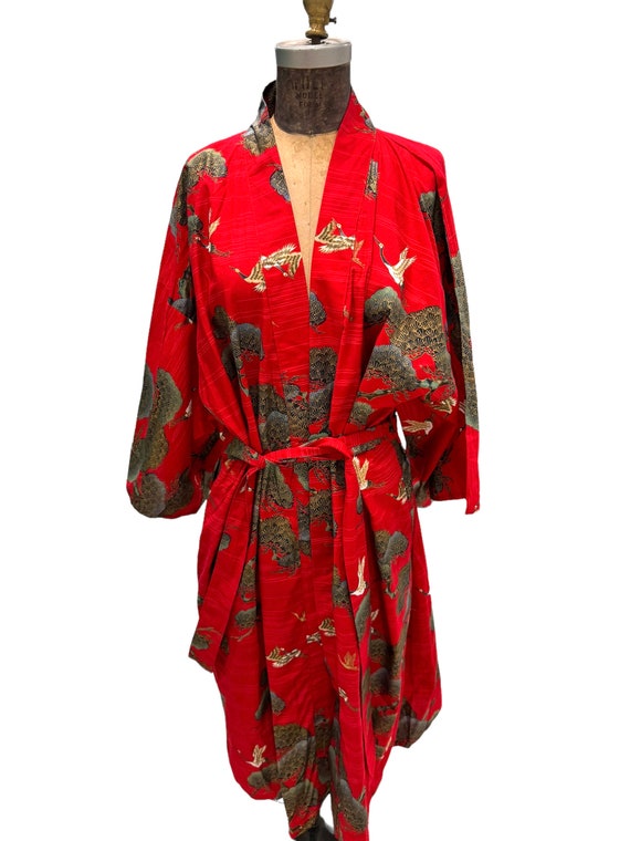 Vintage Red Cotton Japanese Robe Large