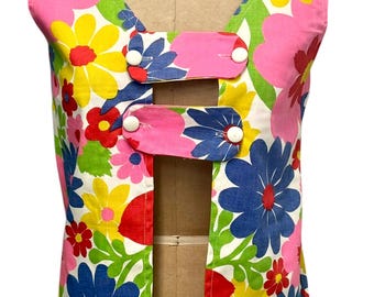 70s Vintage Bright Colorful Floral Vest S-M