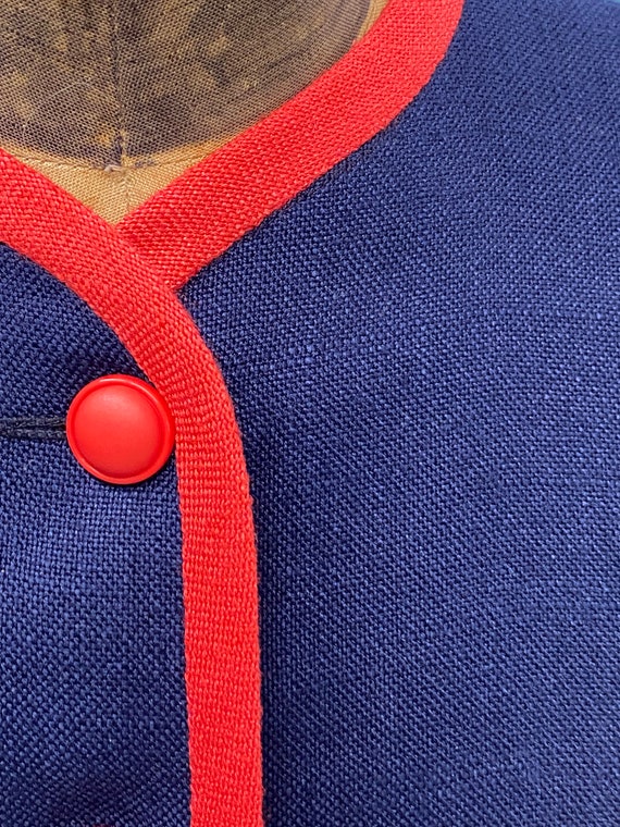 Vintage 70s Blue Red Linen Skirt Suit By Mort Sch… - image 3