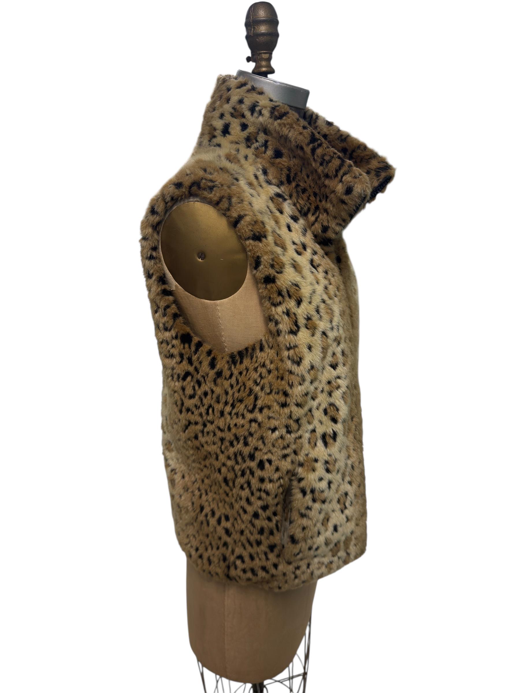 Faux Fur Leopard Print Zip up Vest Med - Etsy