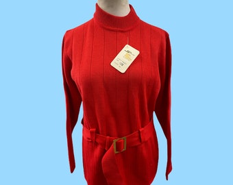 Vintage 1970's Woman's Red Sportif Wool Ski Top Large New Old Stock
