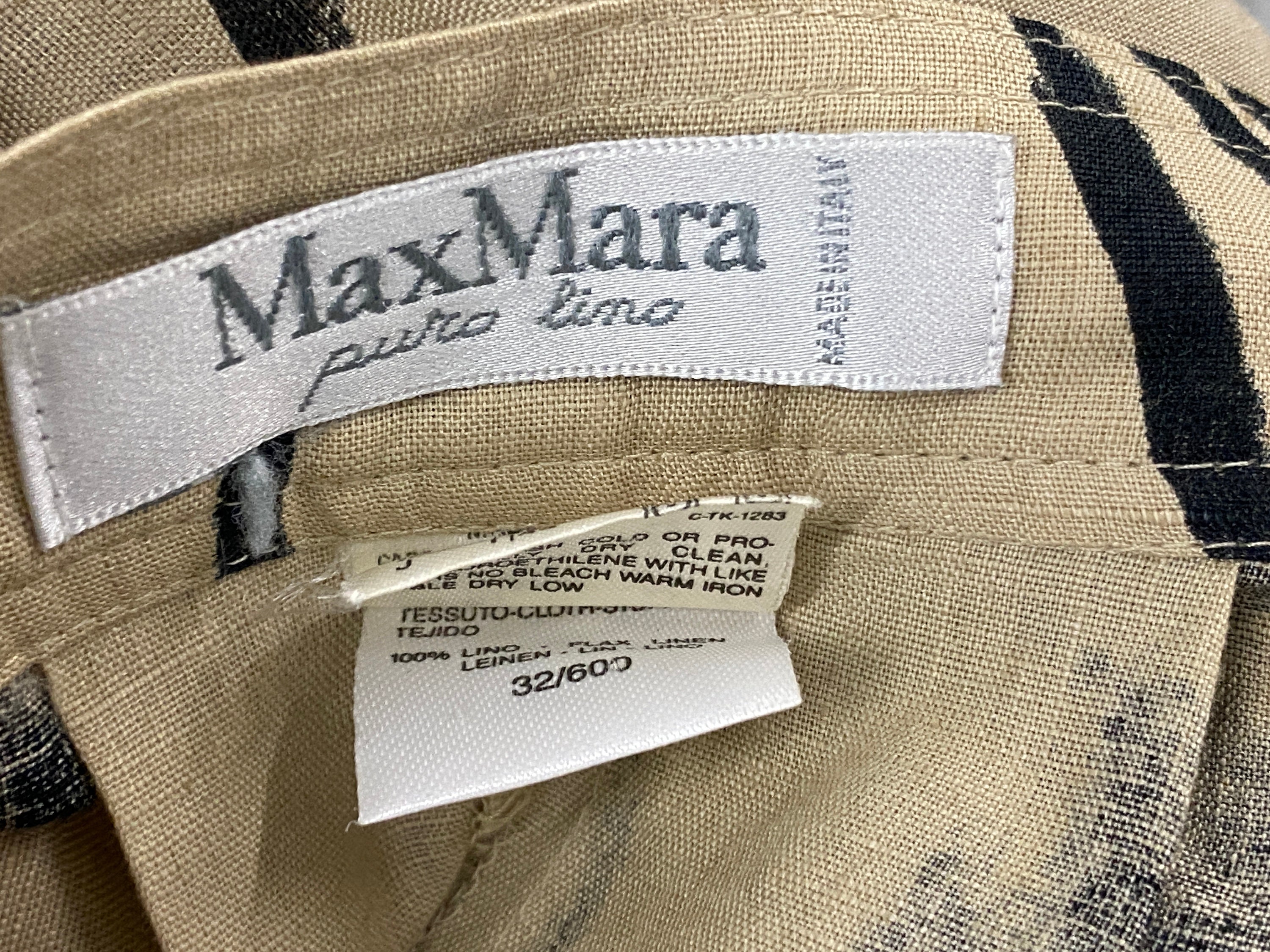 Vintage Max Mara Tan & Abstract Black Pattern Flax Linen Midi - Etsy