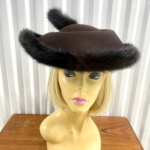 Mid Century Vintage Mr John Hat Brown Felt With Fur Trim