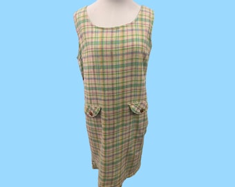 Vintage 1960's Retro Summer Pastel Plaid Shift Dress Made In Portugal