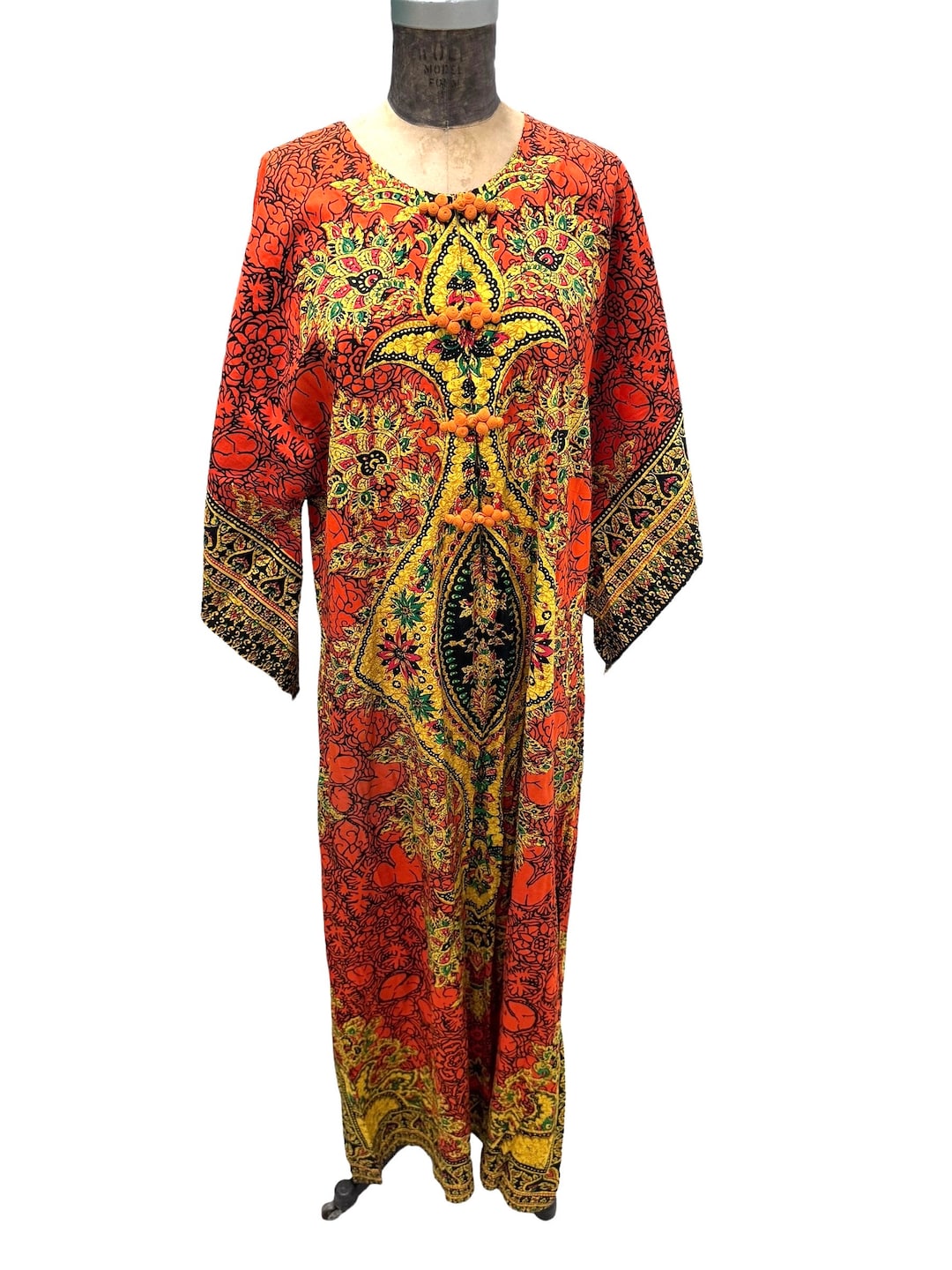 Vintage 70s Bright Retro Boho Cotton Kaftan Large - Etsy