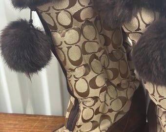 Coach Theona Signature Tall Shearling Boots Woman's Size 7 1/2 B