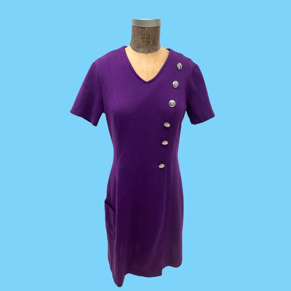 A Vintage 70's Purple Knit Midi Dress With Silver… - image 1