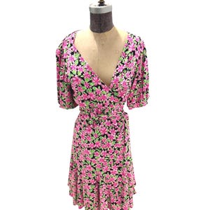 Lilly Pulitzer Kessler Lil Lilly Onyx Pink Green Floral Ruffle Wrap Dress XL