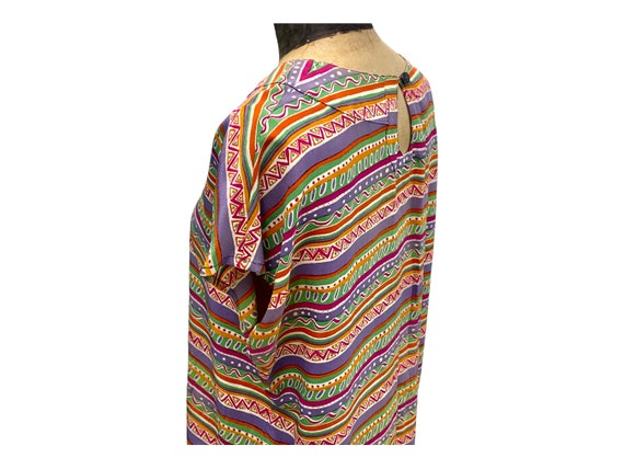 Vintage 70's Rodier Silk Bright Colorful Tribal P… - image 4
