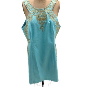 Lilly Pulitzer Gold Embroidered Tina Stretch Blue Ibiza Dress Sz 16