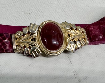 Cintura vintage in pelle di rettile rossa Judith Lieber