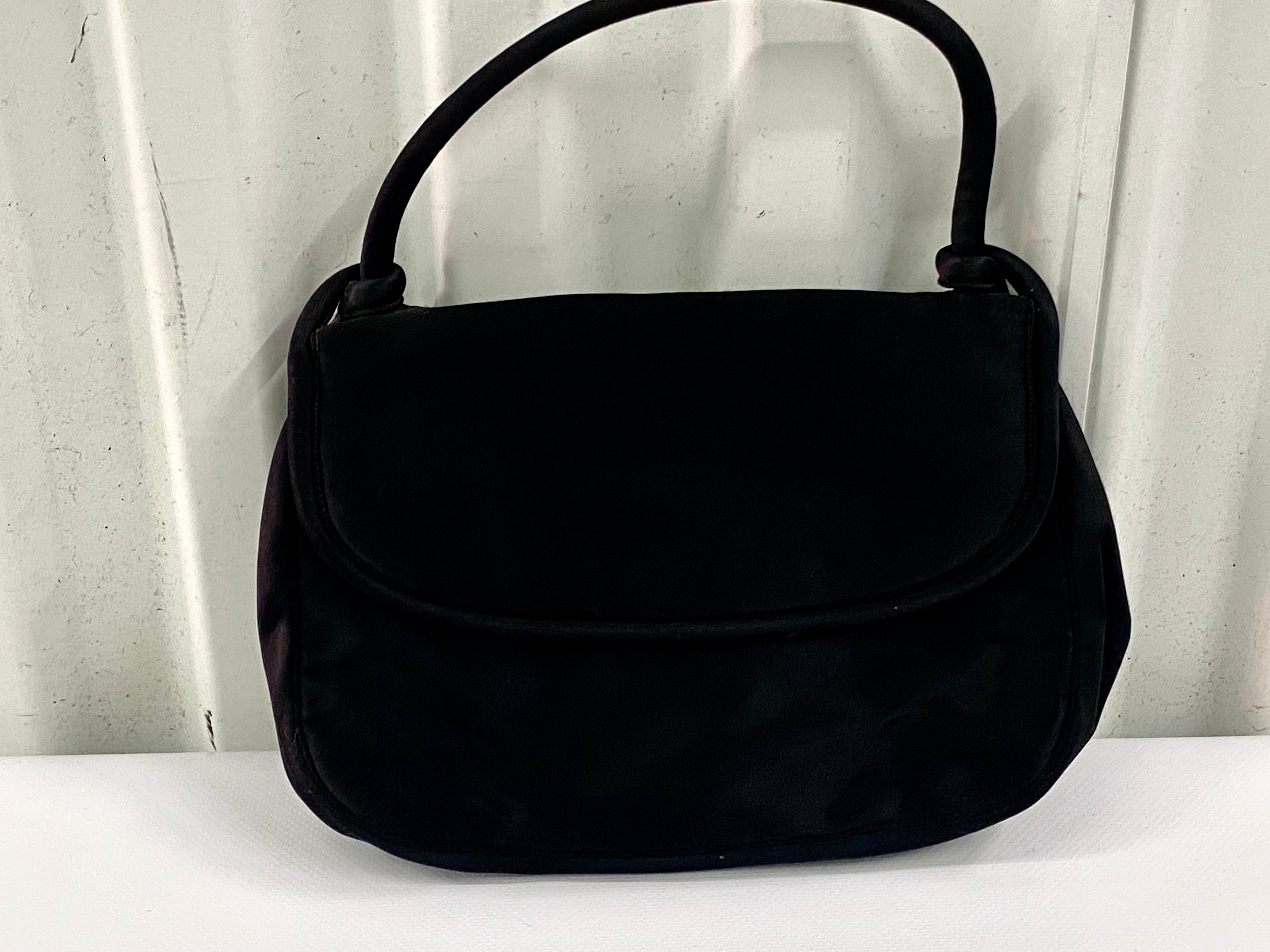Vintage Black Satin Coblentz Evening Bag W/ Mirror & Change Purse