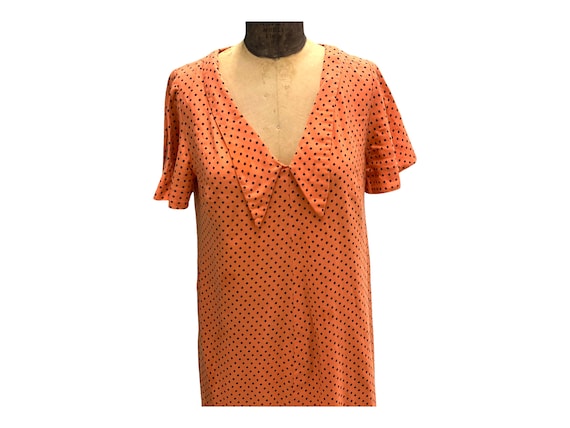 Vintage 70s Mod Style Orange W/ Black Polka Dots … - image 2