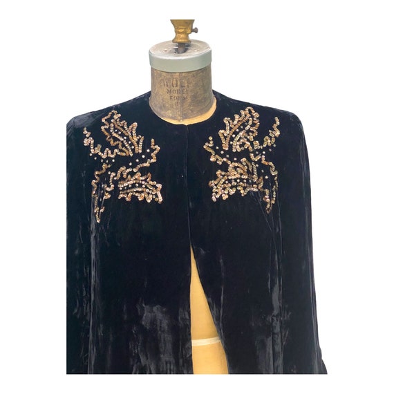 Vintage 1960s Black Velvet Cape W/ Sequins Create… - image 2