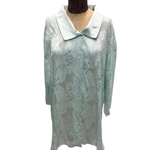 Vintage Miss Dior Lingerie Long Baby Blue Floral Pattern Top Med- Large