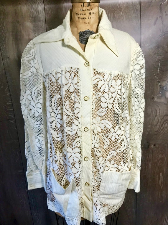 Vintage 1970's Lace Woman's Swimwear Cover Shirt … - image 2