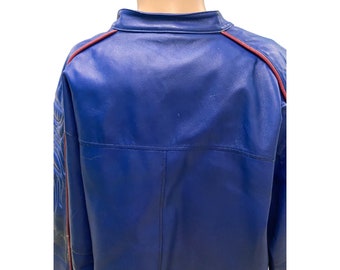 Vintage Blue White Damu Racing Cafe Leather Jacket Sz XL - Etsy